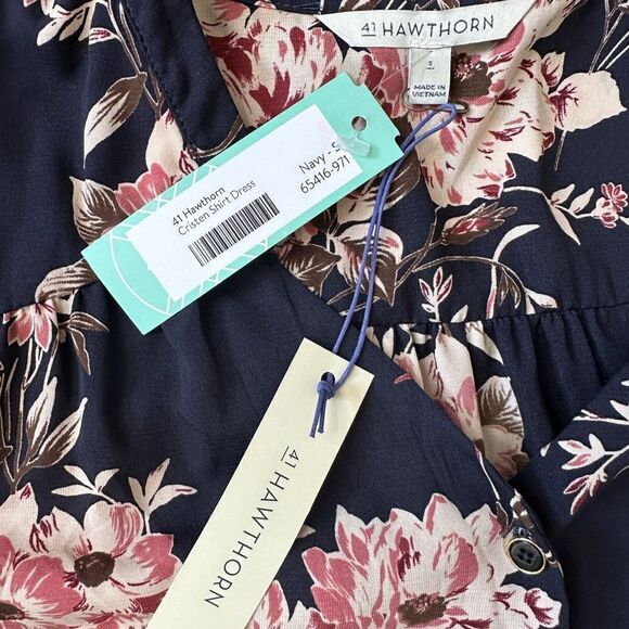 41 Hawthorn Cristen Navy Fall Floral Belted Shirt Dress Size Small NWT - Picture 16 of 16